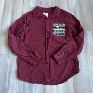 On The Byas‎ Button Down Mens L Maroon Aztec Cotton Casual Long Sleeve